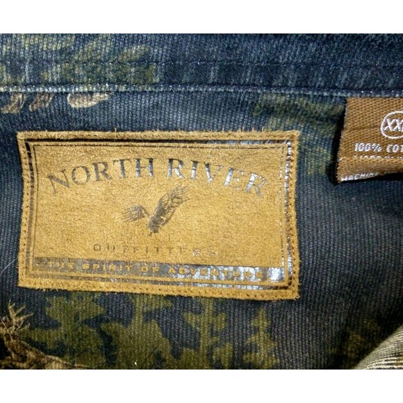 North River Brushed Cotton Deer Black Forest Button Up Shirt XXL Long Sleeve - Picture 3 of 12